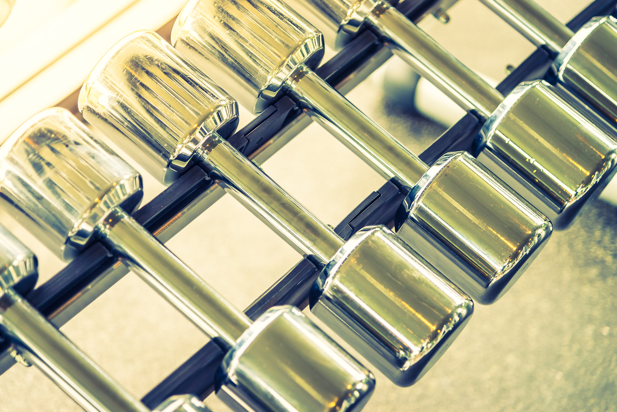 Selective soft focus point on Dumbbell - vintage filter and sunflare effect